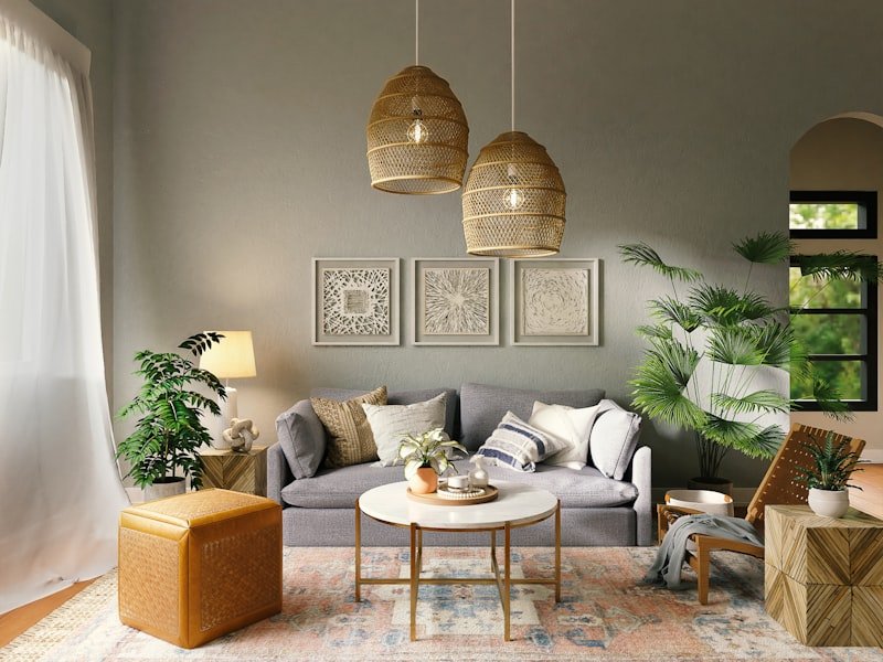 A layered, heritage-feel Ottawa living room with rattan pendant lighting